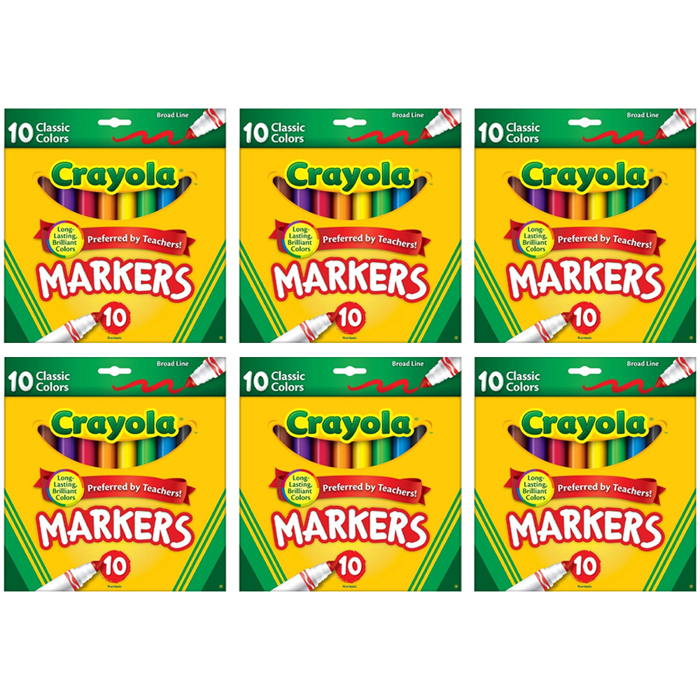 Pack of (6) New Crayola Classic Colors Broad Line Markers 10 pk